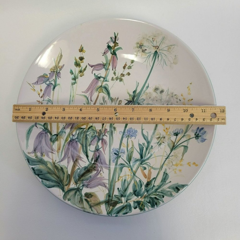 Floral Artisan Pottery Low Bowl, 11.50" Round Wall Floral Decor, Hand Painted Wi - Picture 9 of 10